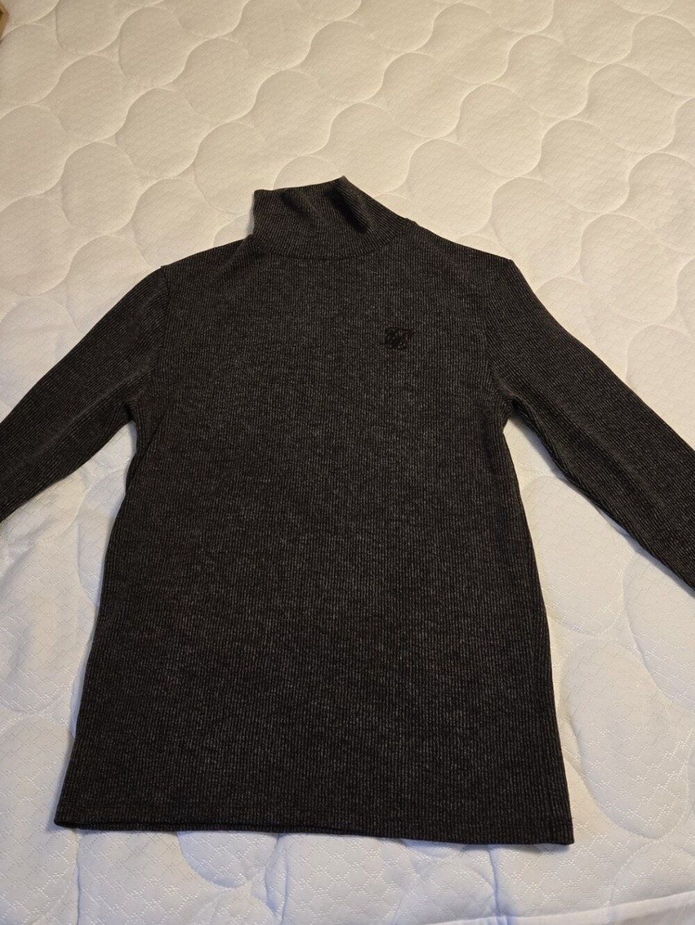 SikSilk grey ribbed turtleneck jumper with embroidered chest logo.